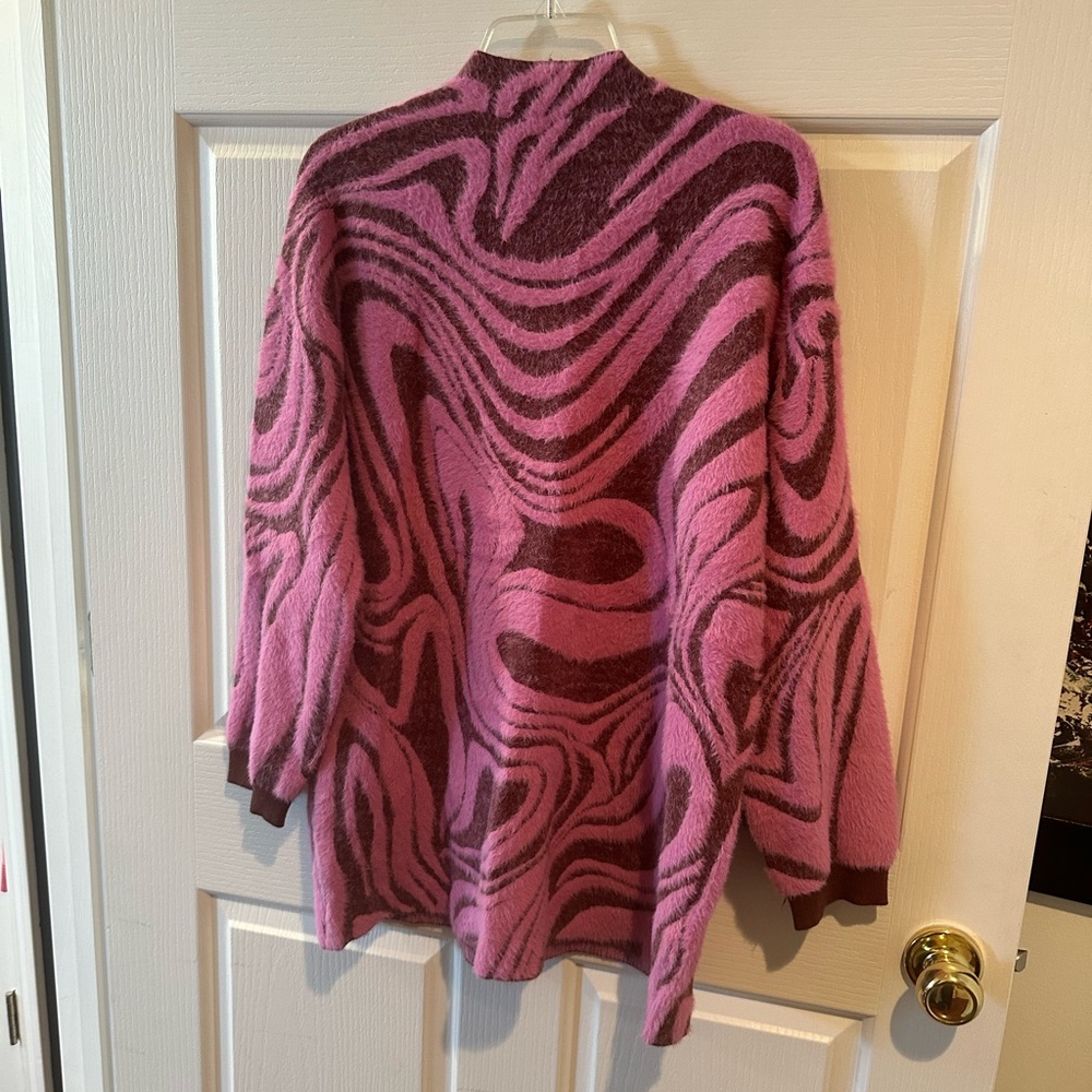 Anthropologie Pink and Brown Abstract Sweater